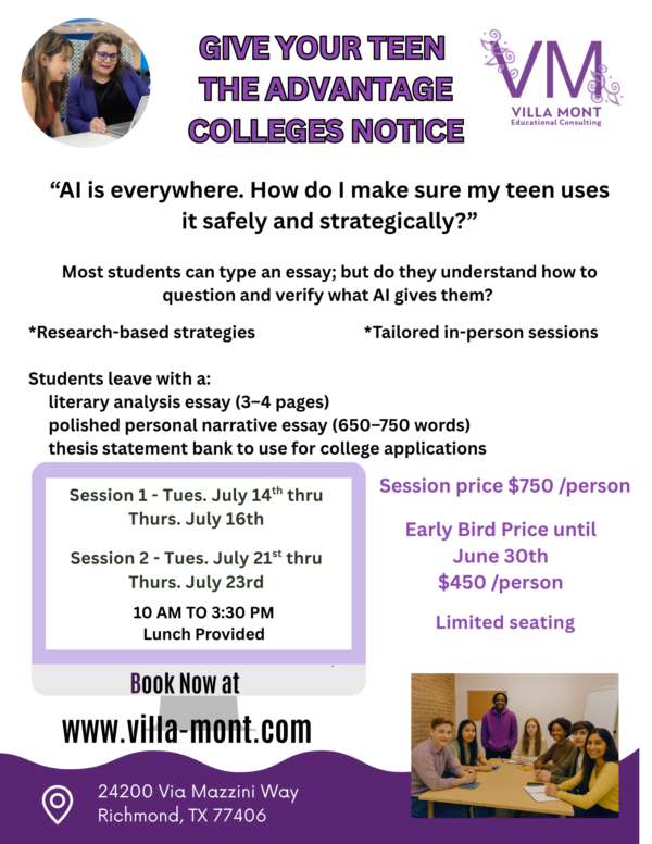 2026 Summer A.I. writing workshop flyer Summer AI Writing & College Prep Workshop for Teens
